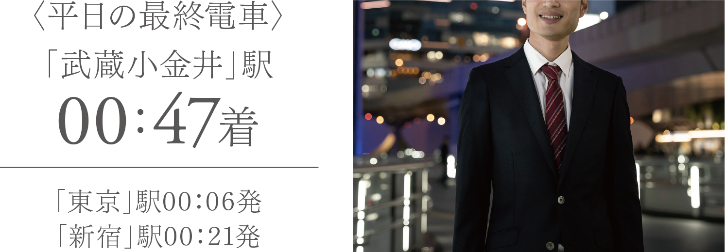 〈平日の最終電車〉「武蔵小金井」駅00：47着